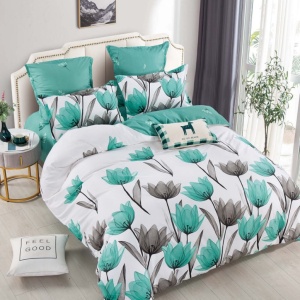 Lenjerie Finet 6 Piese cu Elastic 180x200, Mint Tulips