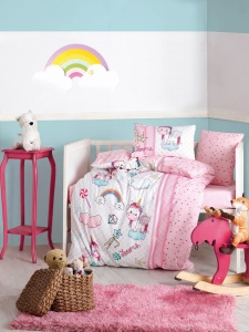 Lenjerie patut bebe Model Unicorn Pink