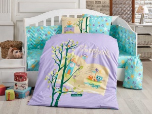 Lenjerie patut Bebe Poplin Model Dream Clock Lilac