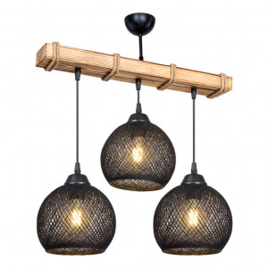 Lustra cu trei lumini PWL-1120, E27 negru-natural, 50x20x63 cm - Img 2