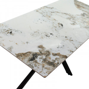 Masa Bethan imitatie de piatra aspect marmura alba - picior metal negru 180x90x75cm - Img 4
