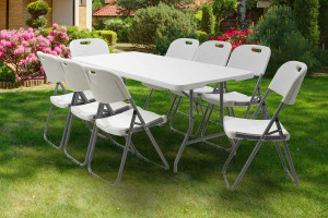 Masa de camping pliabila profesionala Rodeo cadru metalic, gri deschis 183x76x74 - Img 2