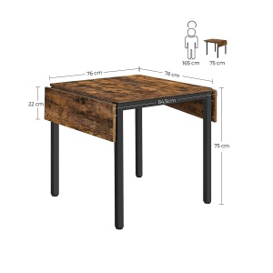 Masă de dining pliabilă pentru 2-4 persoane, stil industrial, Maro Rustic/Negru, 120 × 78 × 76,2 cm - Img 3
