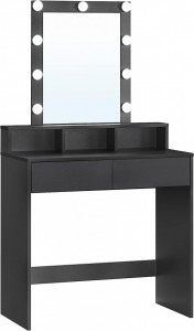 Masa de Toaleta cu oglinda Model Emery, Negru, 80x40x145 cm - Img 2