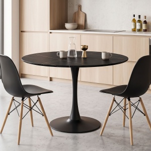 Masă dining Balou, Negru cu aspect de marmură, D120 x 73 cm