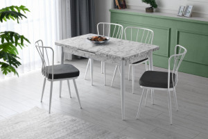 Masa Extensibila Model Nellie, 120-150x70x75 cm, Alb marmorat - Img 1