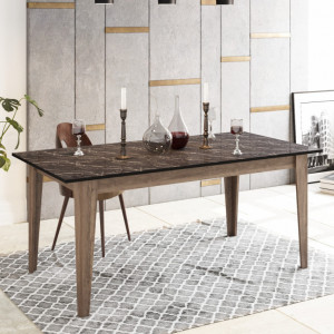Masa Model Robin, 180x90x76.8 cm, Negru marmorat/Maro - Img 1