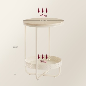 Masuta auxiliara cu cos de depozitare, Cozy Dot, Alb/Crem, D40x55cm - Img 7