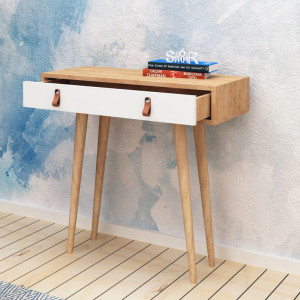 Masuta Auxiliara tip Consola Model Hall, 80x30x87.6 cm, Stejar/Alb, Lemn - Img 2