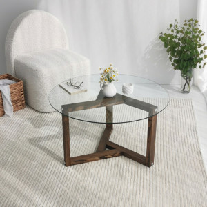 Masuta de Cafea Model Alaia, 75x75x40 cm, Nuc, Lemn masiv, Blat Sticla securizata - Img 5