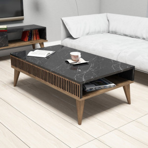 Masuta de Cafea Model Cantu, 105x60x34.6 cm, Nuc/Negru marmorat - Img 1