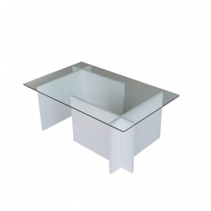 Masuta de Cafea Model Dougherty, 105x65x40 cm, Alb, Blat Sticla securizata - Img 2