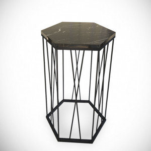 Masuta de Cafea Model Macias, 40x35x62 cm, Negru marmorat/Negru - Img 6