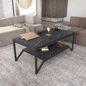 Masuta de Cafea Model Nina, 120x60x45.8 cm, Negru/Negru marmorat - Img 1