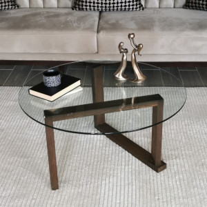 Masuta de Cafea Model Riley, 80x80x41 cm, Nuc, Lemn masiv, Blat Sticla securizata - Img 1