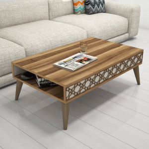 Masuta de Cafea Model Trevino, 105x60x36.6 cm, Nuc/Crem - Img 1