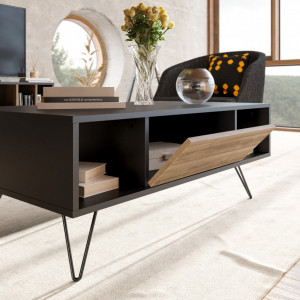 Masuta de Cafea Model Warren, 120x60x45.6 cm, Negru/Nuc - Img 3