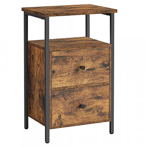 Noptiera Model Tanner, Negru/Maro rustic, 38x28x60cm - Img 2