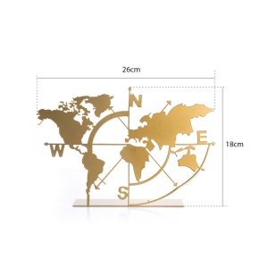 Obiect decorativ, busola, harta lumii World Auriu 18x26x5 cm - Img 3