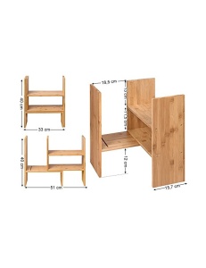 Organizator extensibil pentru birou din bambus, cu 3 module reglabile, Natur, 64,7 × 15 × 40 cm - Img 4