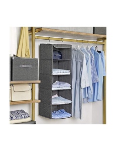 Organizator suspendat pentru garderobă cu 5 compartimente, pliabil, Gri, 30 × 30 × 90 cm - Img 2