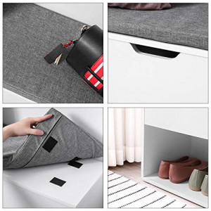Pantofar bancuta hol cufar cu depozitare, Vasagle, Alb-Gri, 100x30x48 cm - Img 6