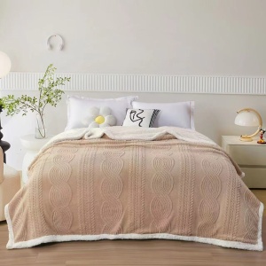 Pătură Cocolino cu blăniță Sherpa, model Tricot Embosat, Bej, 200 × 230 cm