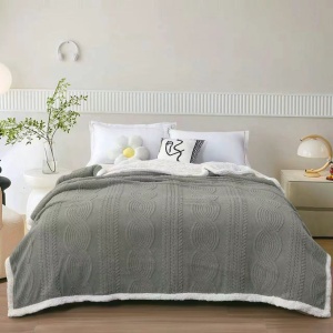 Pătură Cocolino cu blăniță Sherpa, model Tricot Embosat, Gri Închis, 200 × 230 cm