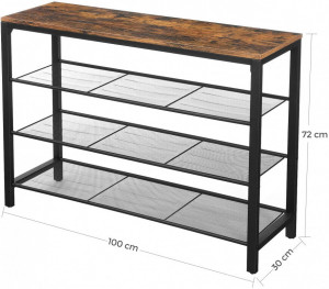 Raft pentru Pantofi Model Elliot, Maro rustic/Negru, 100x30x72 cm - Img 5