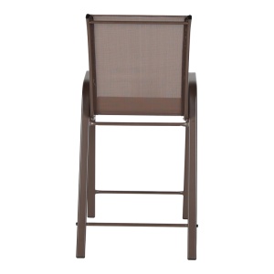 Scaun Bar Exterior Calan, cu Brațe, Metal/Textilene, Maro, 55x70x114 cm - Img 5