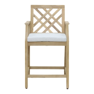 Scaun de bar pentru exterior, Model Amalfi, culoare bej si natural, lemn masiv de salcam, 59x63.5x104.9 cm - Img 5