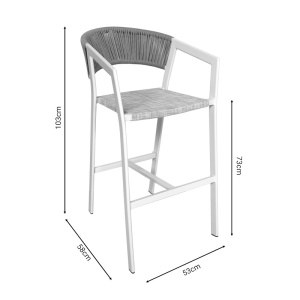 Scaun de bar pentru exterior, Model Phoenix, culoare alb si bej, aluminiu si poliratan, 53x58x103 cm - Img 8