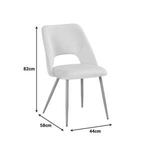 Scaun dining Nelda, tapițat cu catifea, Bej/Natur, 44 × 58 × 82 cm - Img 3