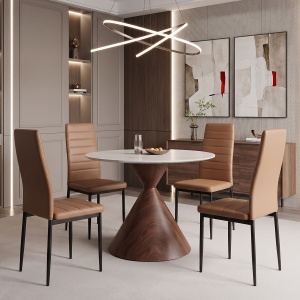 Scaun dining Parker, tapițat cu piele ecologică, Cappuccino/Negru, 41 × 48 × 96 cm