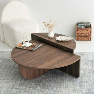 Set 2 Masute de Cafea Model Hayes, 90x60x30/85x30x35 cm, Nuc - Img 2