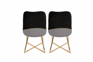Set 2 scaune Model Madrid, Negru/Gri/Auriu, 50x49x90 cm - Img 3