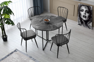 Set 2 scaune Model Star, Gri/Negru, 43x42x82 cm - Img 6