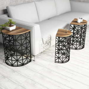 Set 3 Masute de Cafea Model Remi, 46x33x62/41x30x58/36x27x53 cm, Nuc/Negru - Img 3