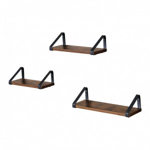 Set 3 Rafturi/Polițe de Perete Rustic Maro Jayla – Lemn Decorativ 30 cm | 35 cm | 40 cm pentru Living, Bucătărie & Dormitor