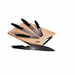 Set 6 Cutite cu tocator bambus, negru- Rose Gold - Img 1