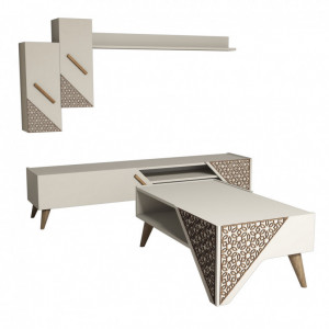 Set Comoda TV si Masuta de Cafea Model Chung, 105x58.2x40 cm, Crem - Img 3