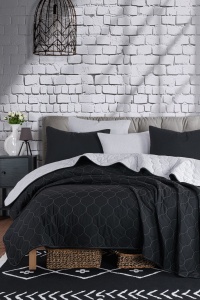 Set Cuvertura Pat Dublu Model Solid Black, Grey