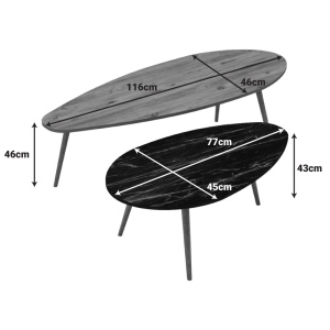 Set de 2 măsuțe de cafea Monty, natural/negru marmorat, 116x46x46 cm - Img 4