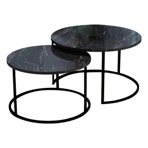 Set de 2 măsuțe de cafea Solme, negru marmorat/negru, 75x75x45 cm - Img 2
