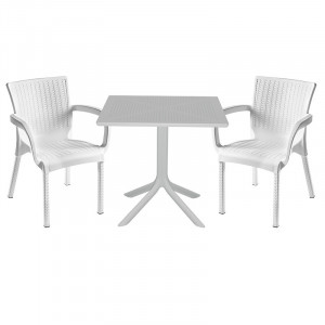 Set de gradina masa si scaune Groovy-Festive set 3 piese plastic alb 80x80x74.5cm - Img 1