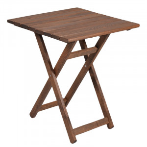 Set de gradina masa si scaune Retto 3 bucati din lemn masiv de fag culoarea nuc, PVC bej 60x60x71cm - Img 3