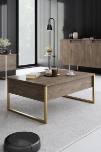 Set de mobilier pentru camera de zi Model Luxe, Nuc/Auriu - Img 4