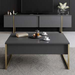 Set de mobilier pentru living Luxe, Antracit- Auriu - Img 2