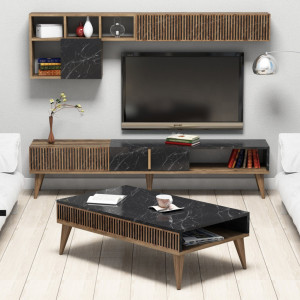 Set de mobilier pentru living Milan, Nuc- Negru - Img 1