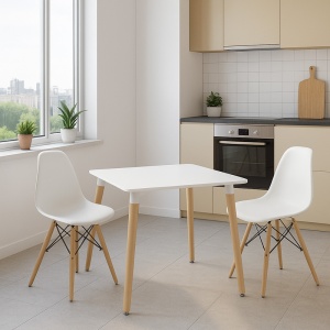 Set Masă si 2 Scaune Julita-Natali, alb/natural, 80x80x76 cm